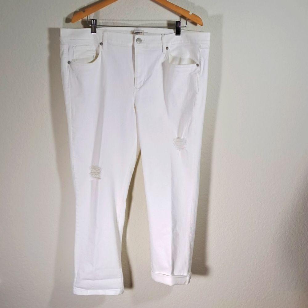 Loft Outlet Women’s Jeans White Skinny Crop Size 16 Distressed Zip Fly 5 Pockets